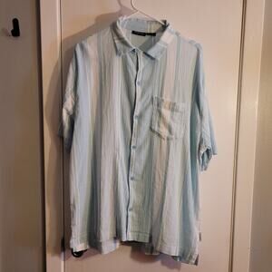 NWT Standard Cloth Men's Button Down Shirt Blue White Striped Short Sleeve Small